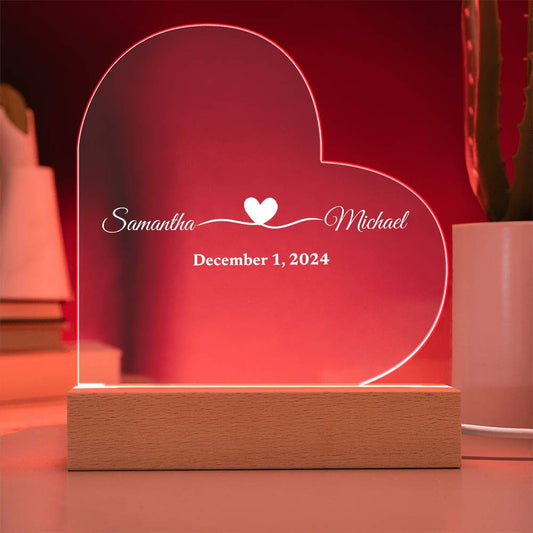 Personalized Love Gift | Printed Heart Acrylic Plaque with LED Base