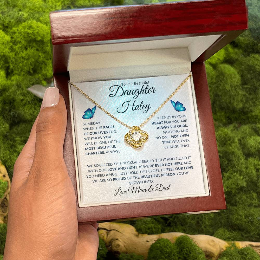 (TOP SELLER 🔥)Personalized To Our Beautiful Daughter... | Love Knot Necklace