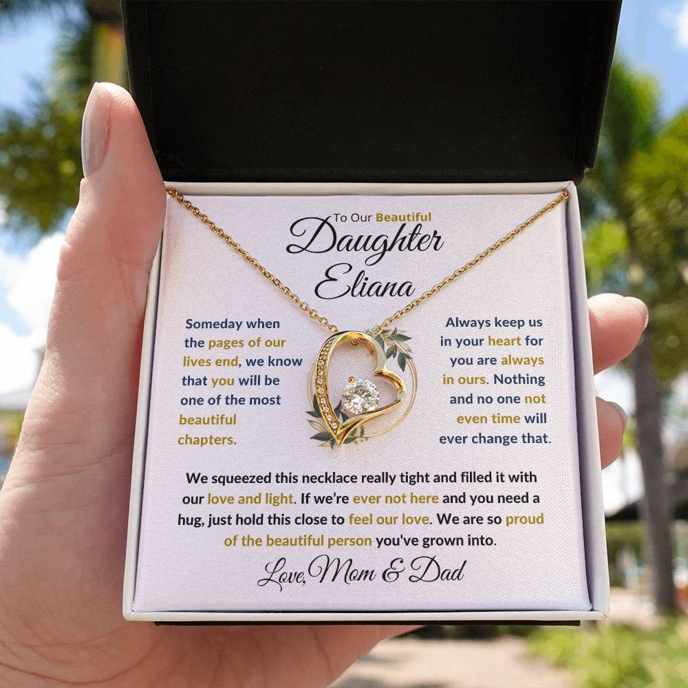 (TOP SELLER 🔥)Personalized To Our Beautiful Daughter (Black & Gold Print).....Forever Love Necklace