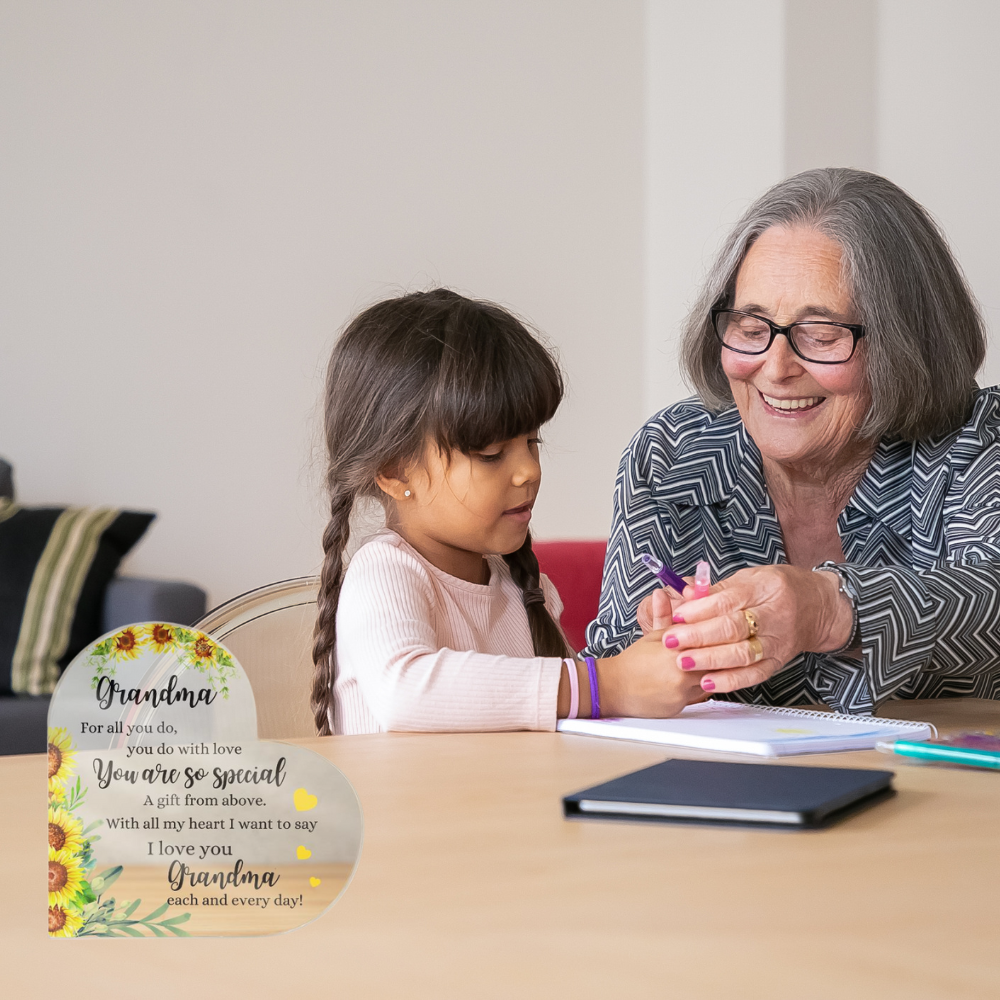 Grandma | You Are So Special | Yellow Printed Heart Shaped Acrylic Plaque | Gift for Mother's Day, Birthday, All Occasions