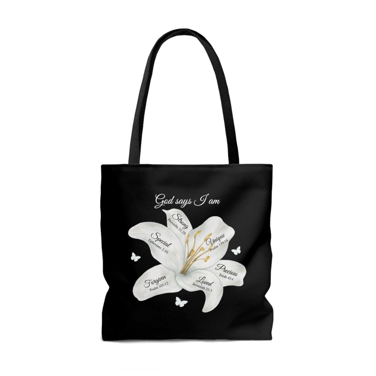 God Says... Black Tote Bag (AOP) - ALL4THEGIFTOFIT