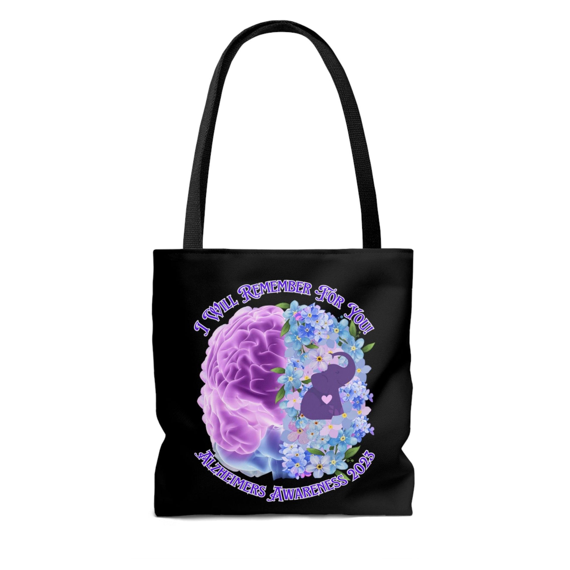 I Will Remember For You - Alzheimers Awareness Black Tote Bag Brain (AOP) - ALL4THEGIFTOFIT