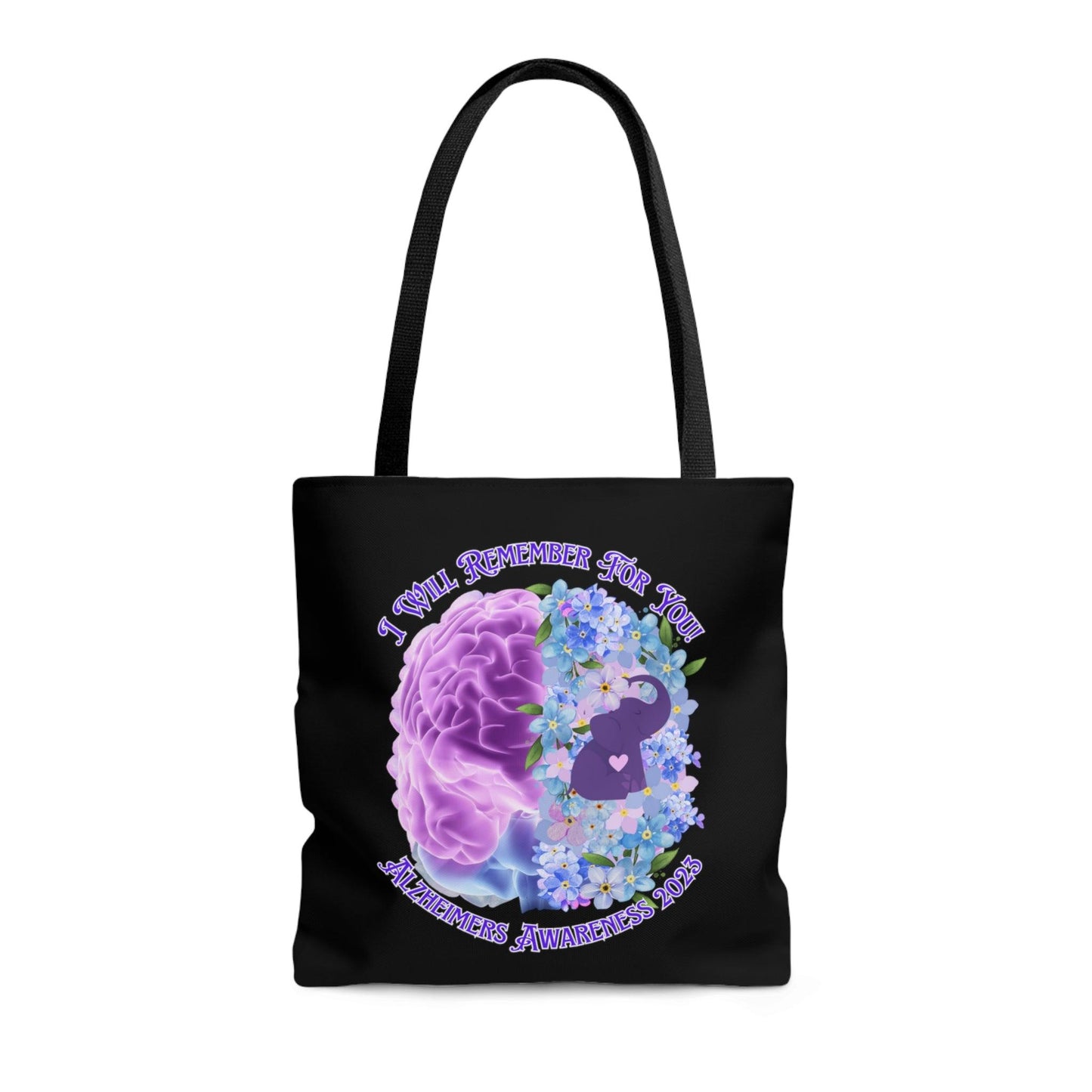 I Will Remember For You - Alzheimers Awareness Black Tote Bag Brain (AOP) - ALL4THEGIFTOFIT