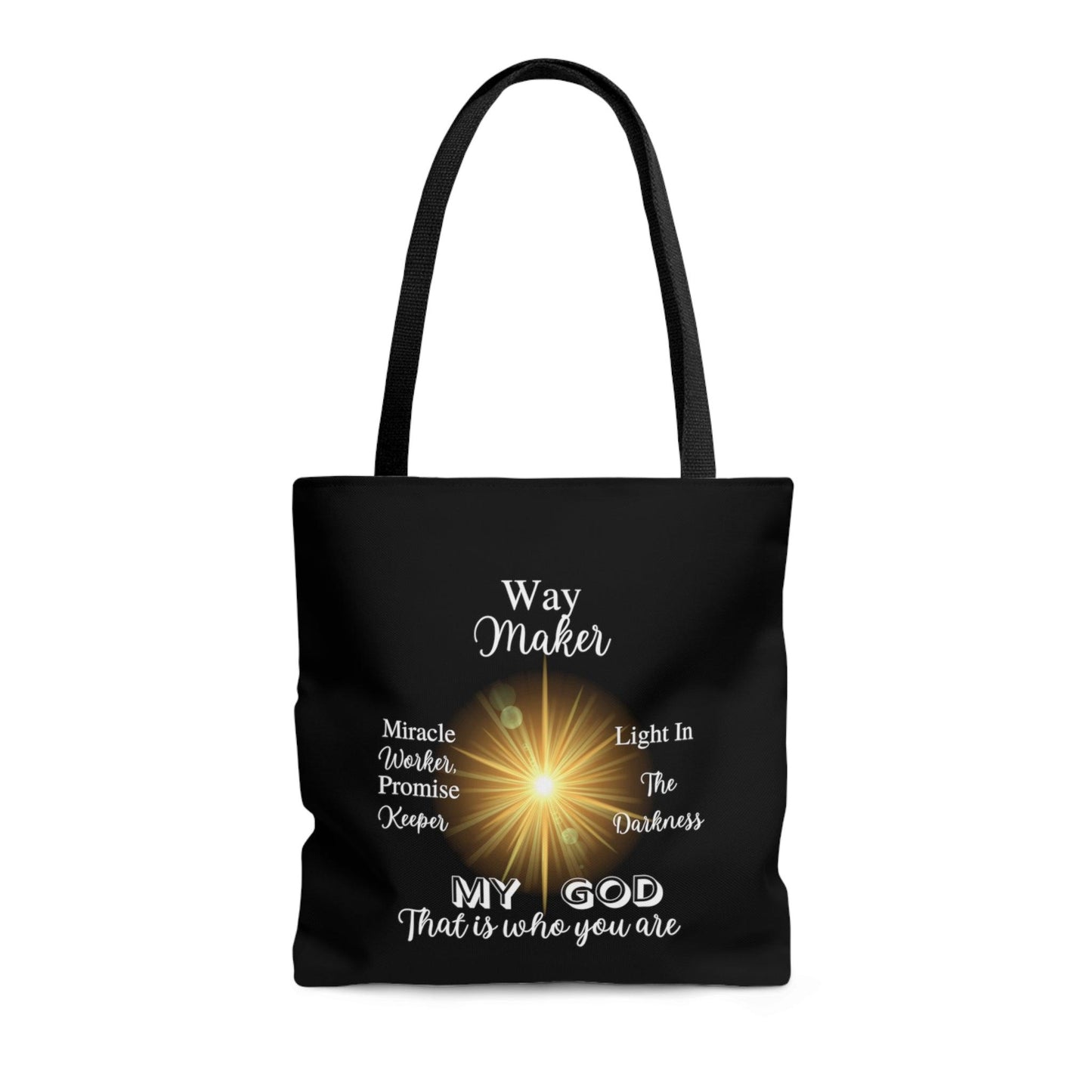 Way Maker... Black Tote Bag (AOP) - ALL4THEGIFTOFIT