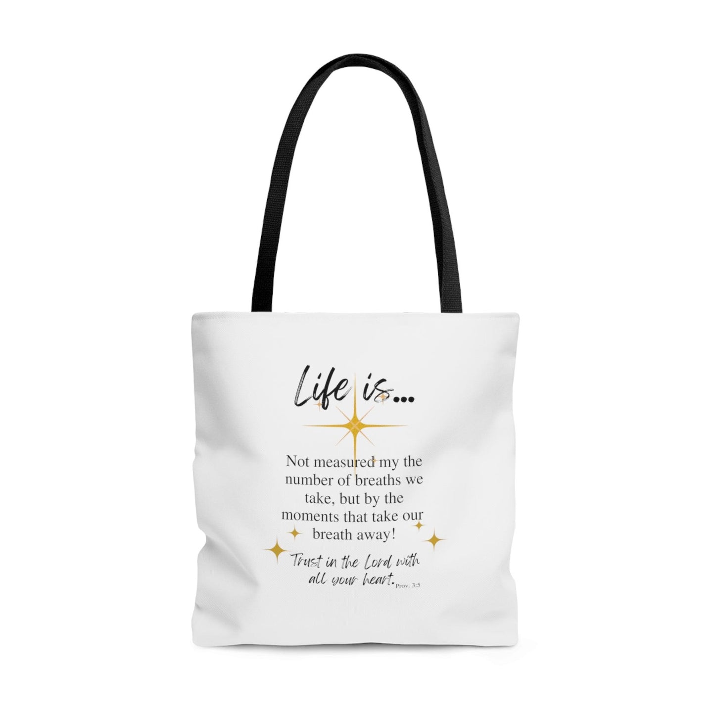 Life is not Measured By White Tote Bag (AOP) - ALL4THEGIFTOFIT