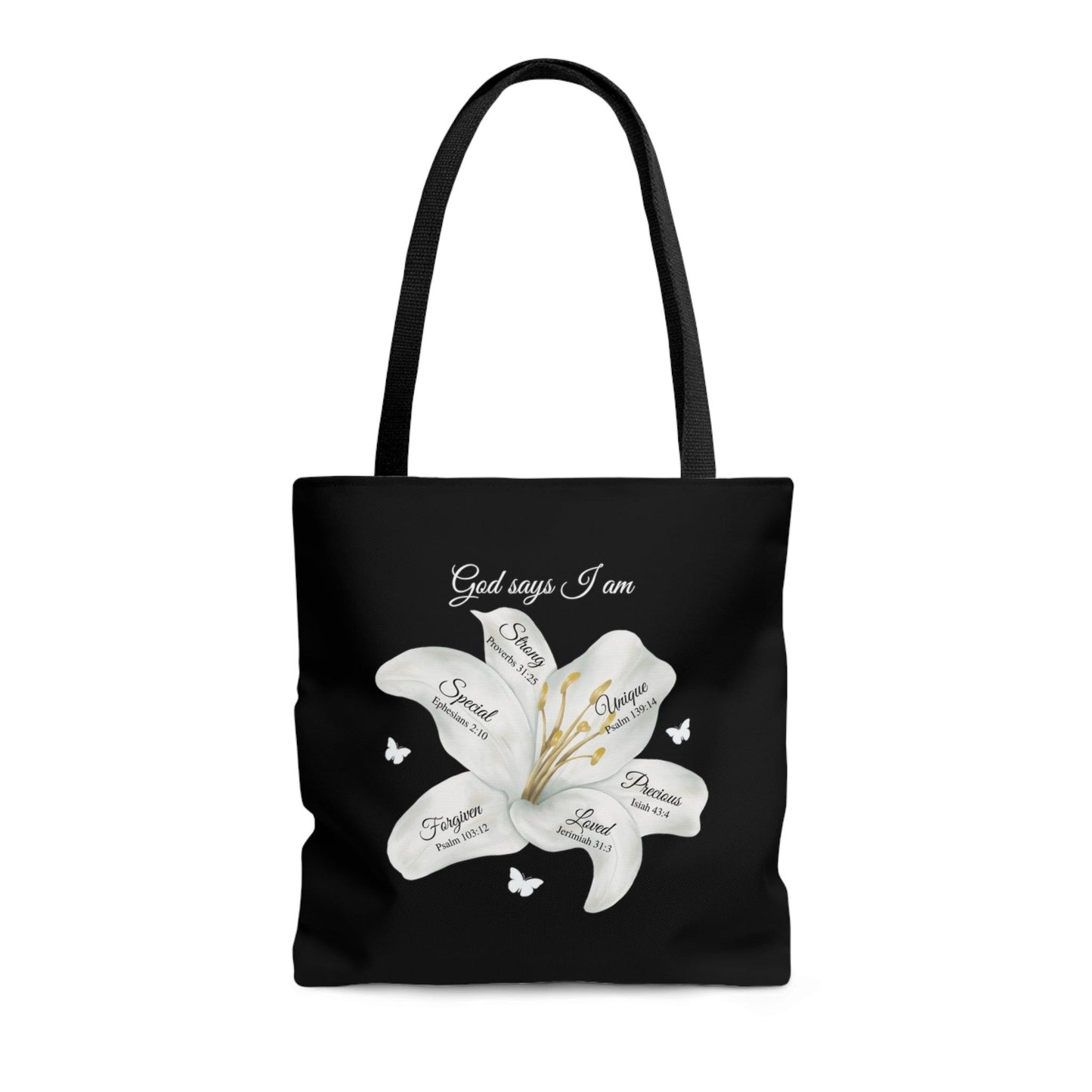 God Says... Black Tote Bag (AOP) - ALL4THEGIFTOFIT