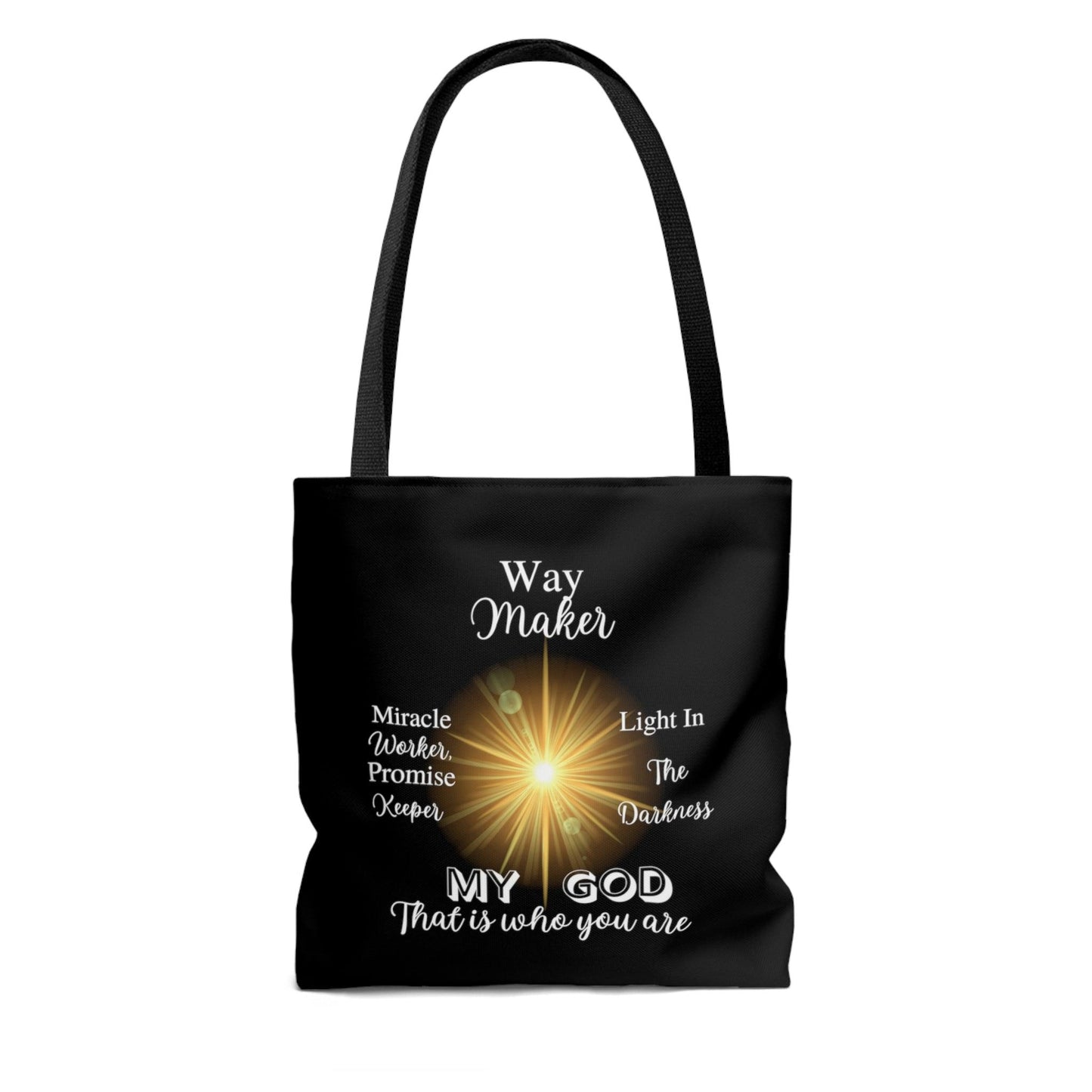 Way Maker... Black Tote Bag (AOP) - ALL4THEGIFTOFIT