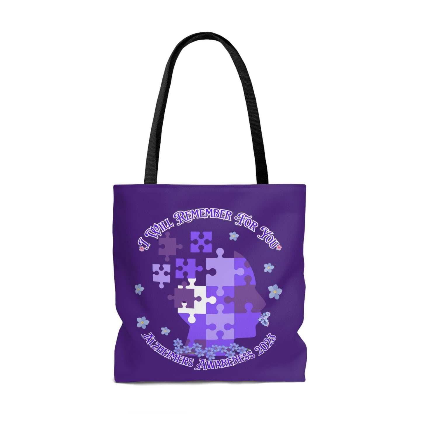 I Will Remember For You - Alzheimers Awareness Tote Bag Blue Forget Me Not Flower (AOP) - ALL4THEGIFTOFIT