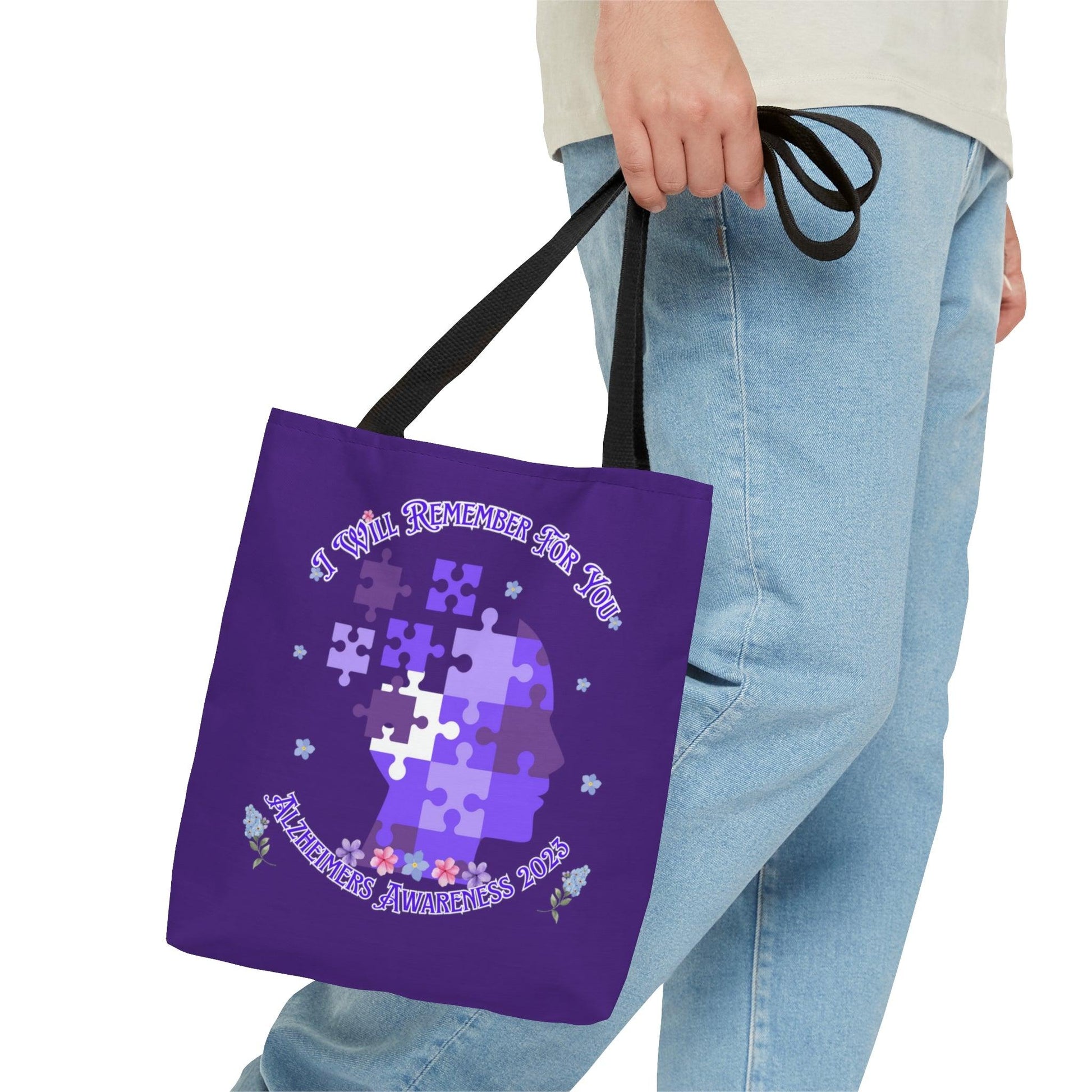 I Will Remember For You - Alzheimers Awareness Tote Bag Purple Puzzle (AOP) - ALL4THEGIFTOFIT