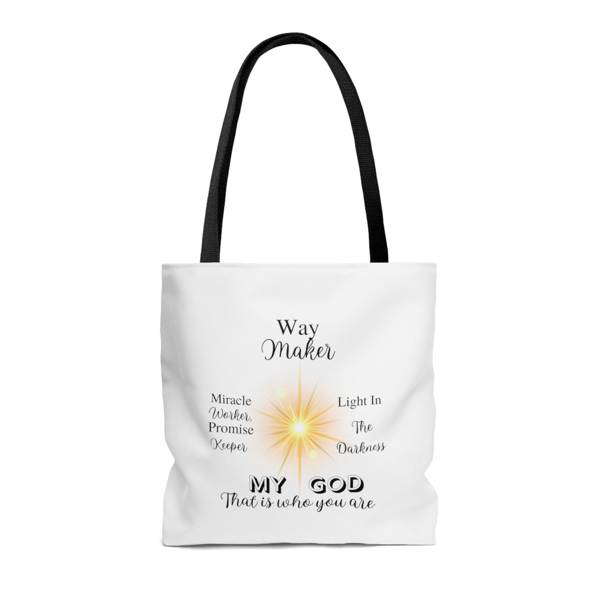 Way Maker... White Tote Bag (AOP) - ALL4THEGIFTOFIT