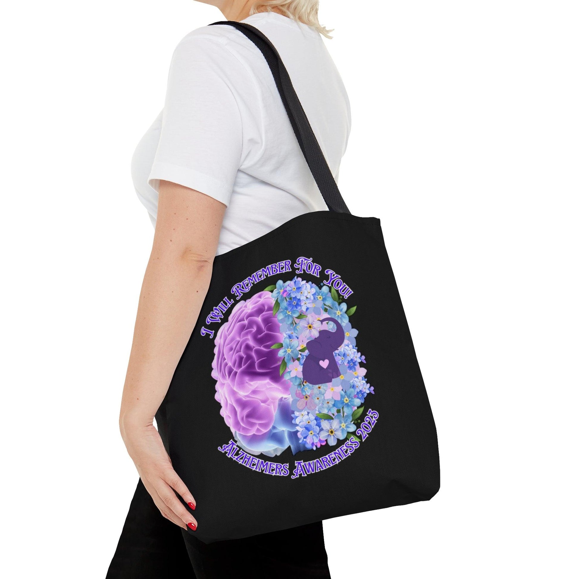 I Will Remember For You - Alzheimers Awareness Black Tote Bag Brain (AOP) - ALL4THEGIFTOFIT