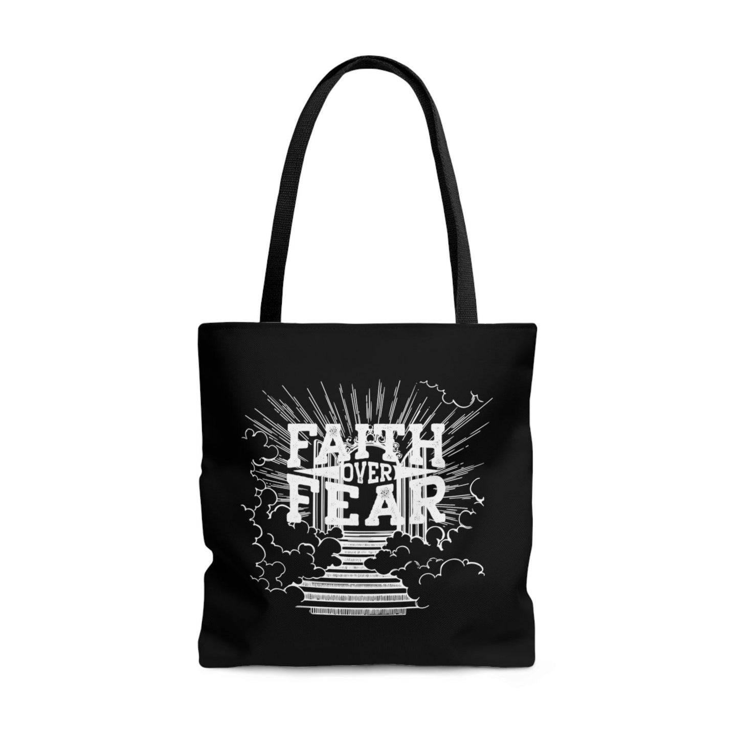 Faith Over Fear Black Tote Bag (AOP) - ALL4THEGIFTOFIT