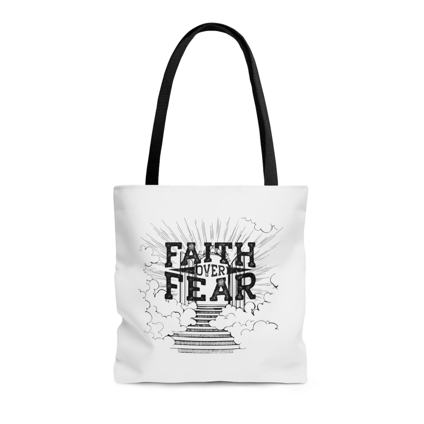 Faith Over Fear White Tote Bag (AOP) - ALL4THEGIFTOFIT