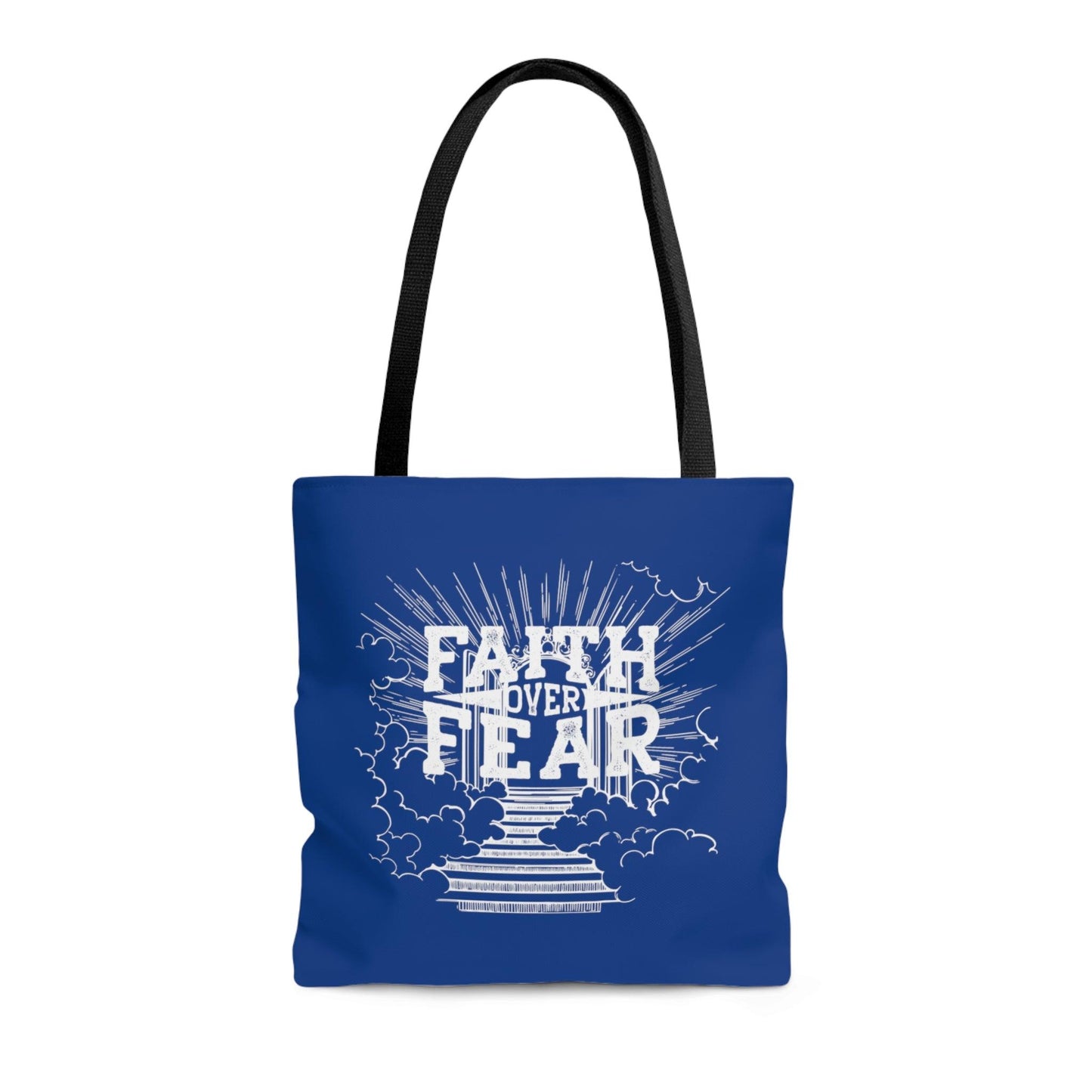 Faith Over Fear Blue Tote Bag (AOP) - ALL4THEGIFTOFIT