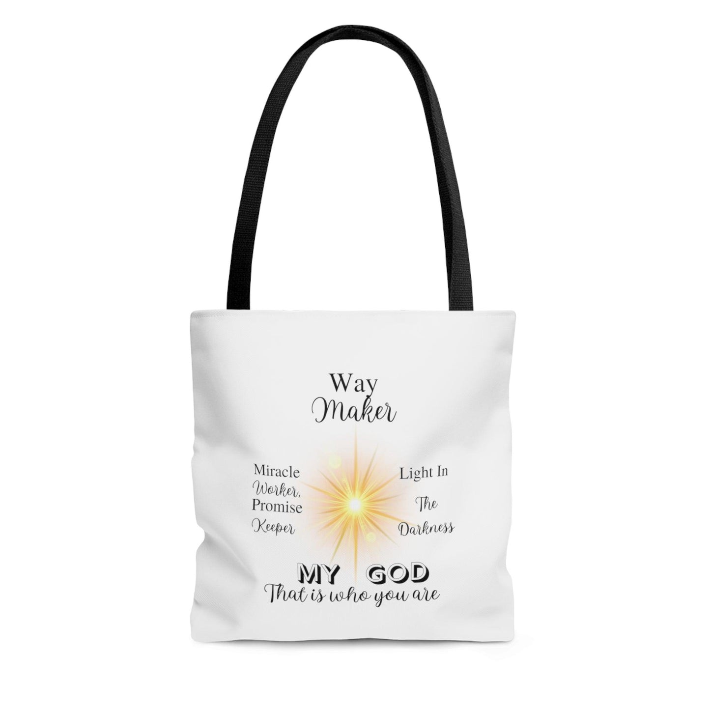 Way Maker... White Tote Bag (AOP) - ALL4THEGIFTOFIT