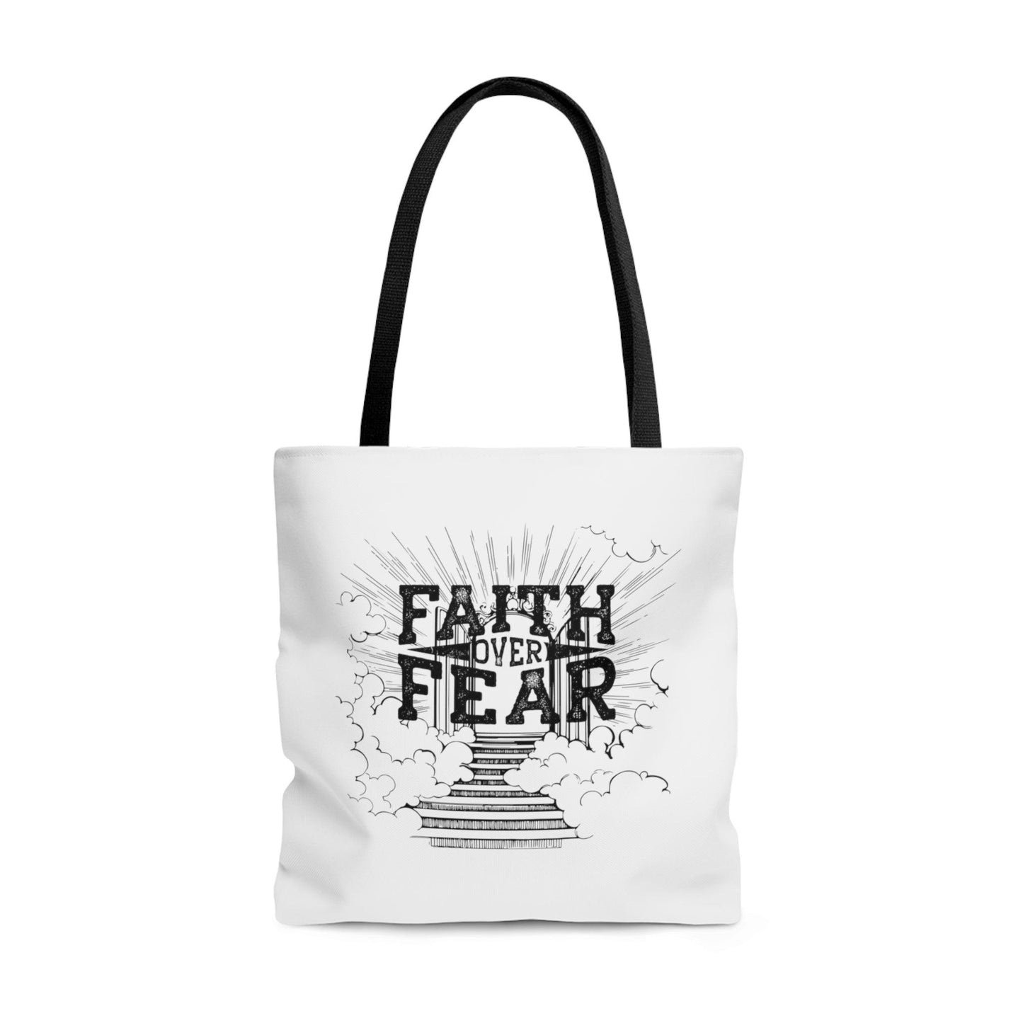 Faith Over Fear White Tote Bag (AOP) - ALL4THEGIFTOFIT