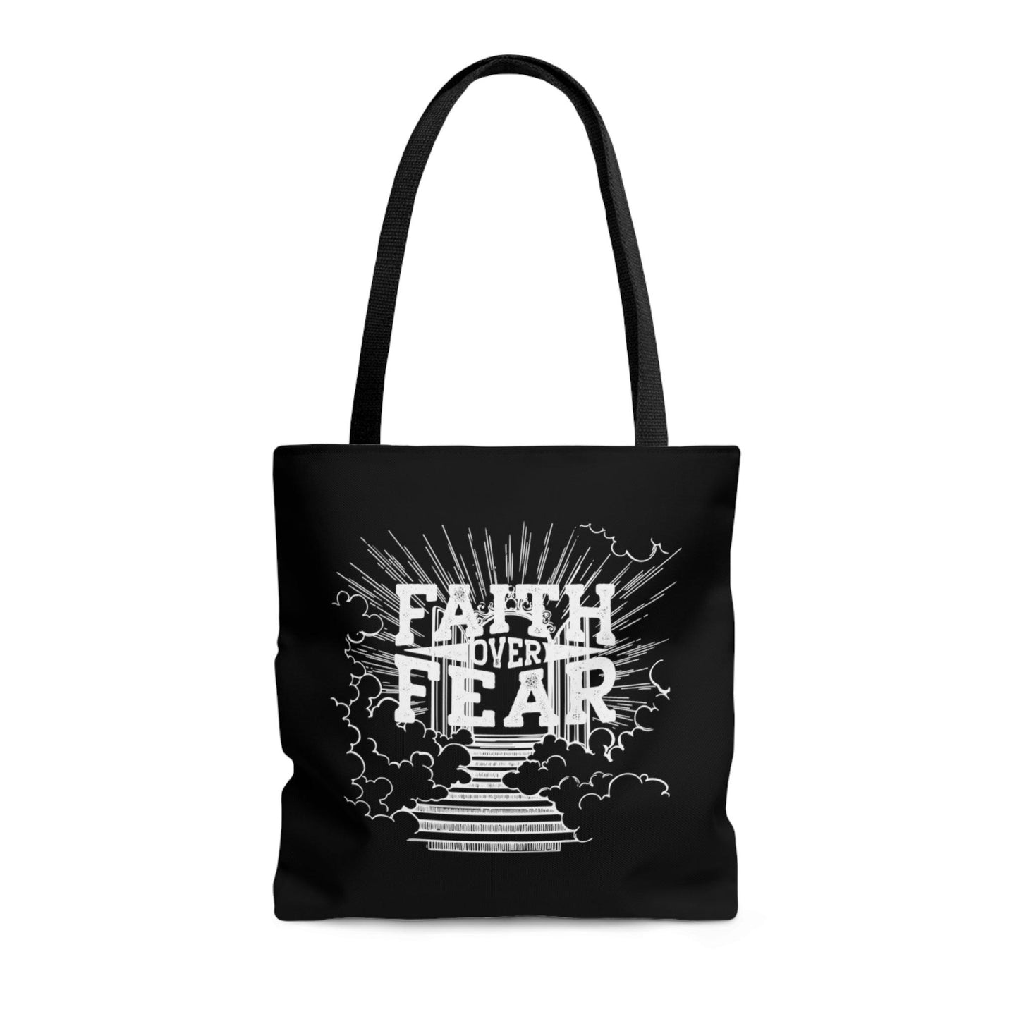 Faith Over Fear Black Tote Bag (AOP) - ALL4THEGIFTOFIT