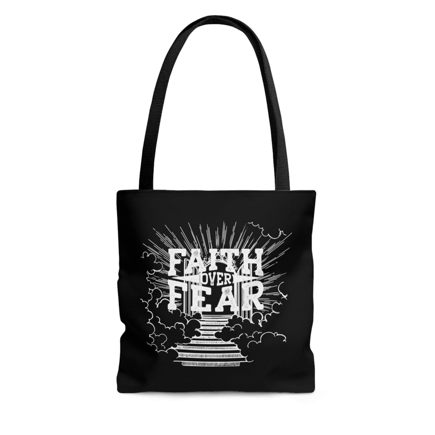 Faith Over Fear Black Tote Bag (AOP) - ALL4THEGIFTOFIT