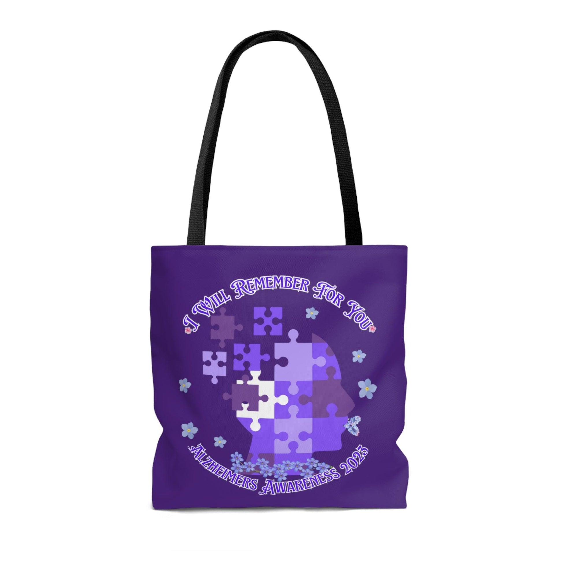 I Will Remember For You - Alzheimers Awareness Tote Bag Blue Forget Me Not Flower (AOP) - ALL4THEGIFTOFIT