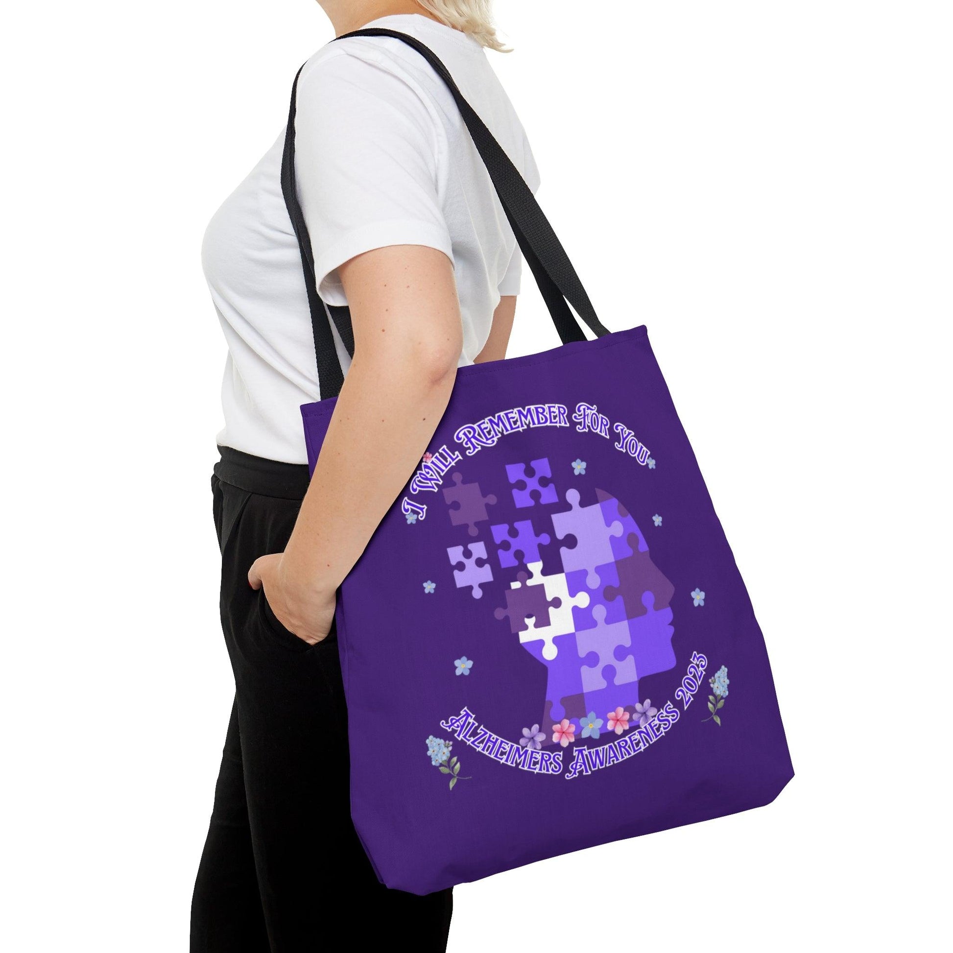 I Will Remember For You - Alzheimers Awareness Tote Bag Purple Puzzle (AOP) - ALL4THEGIFTOFIT