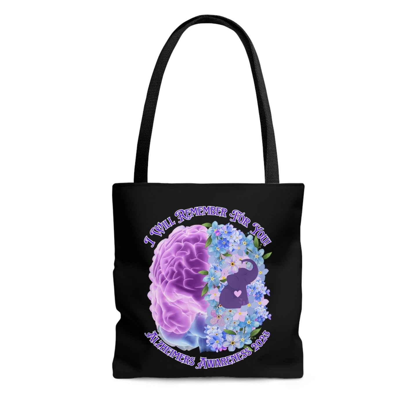 I Will Remember For You - Alzheimers Awareness Black Tote Bag Brain (AOP) - ALL4THEGIFTOFIT