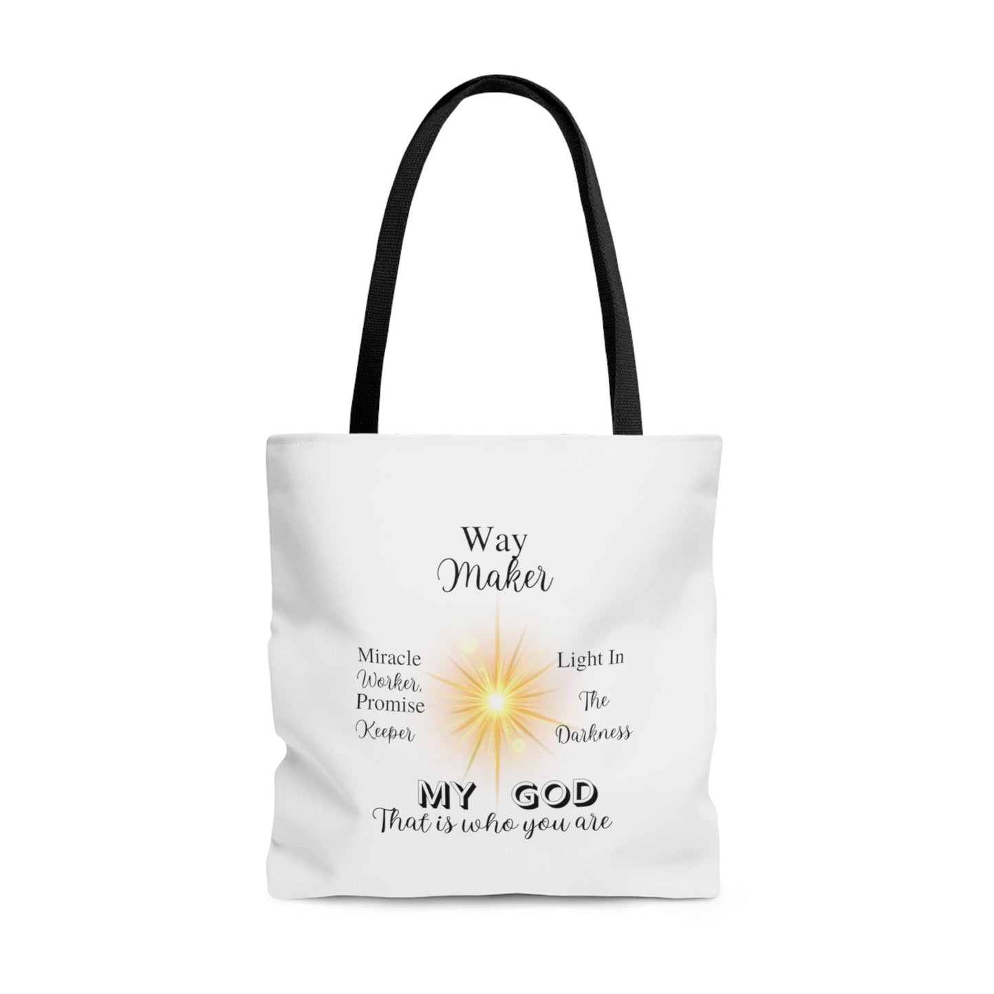 Way Maker... White Tote Bag (AOP) - ALL4THEGIFTOFIT