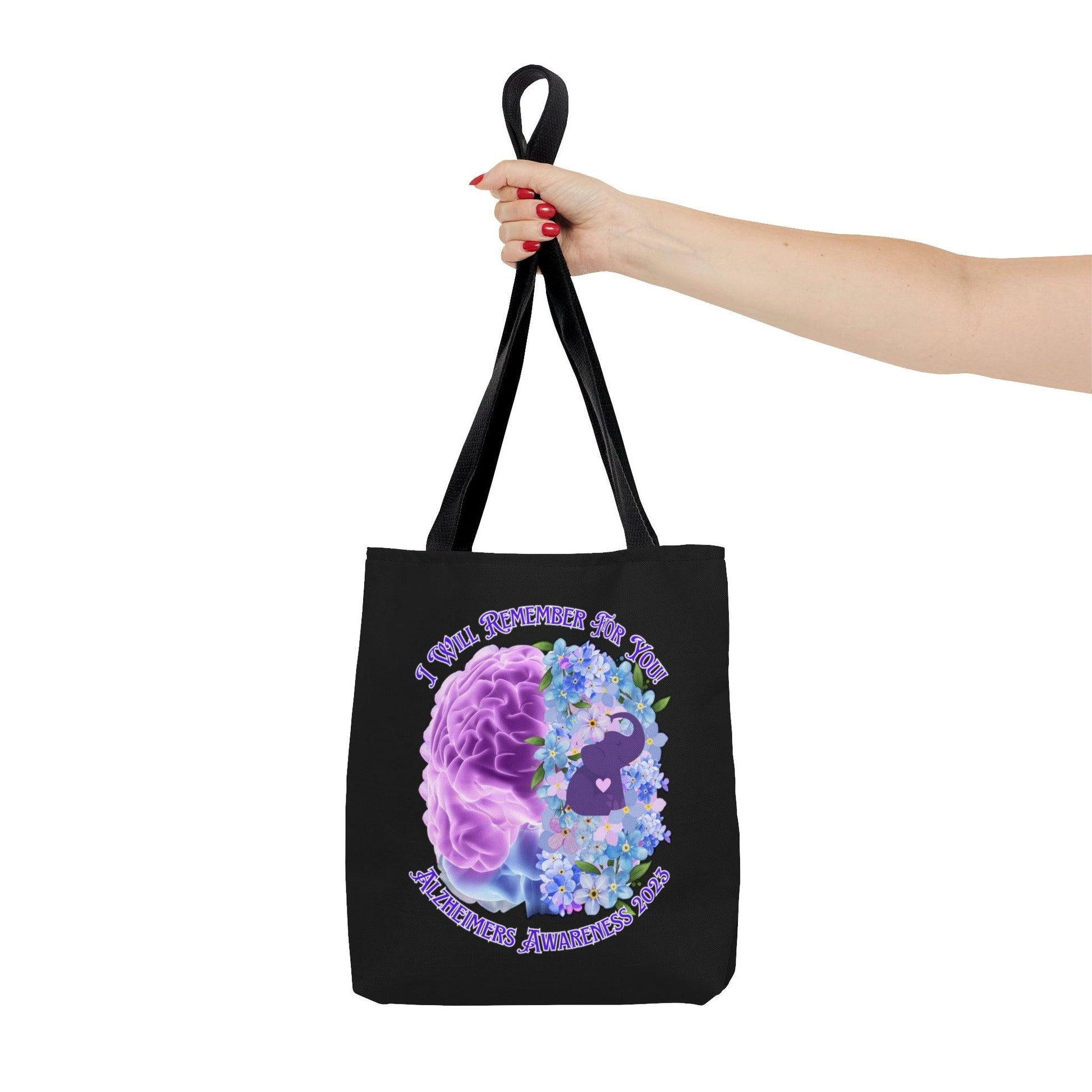 I Will Remember For You - Alzheimers Awareness Black Tote Bag Brain (AOP) - ALL4THEGIFTOFIT