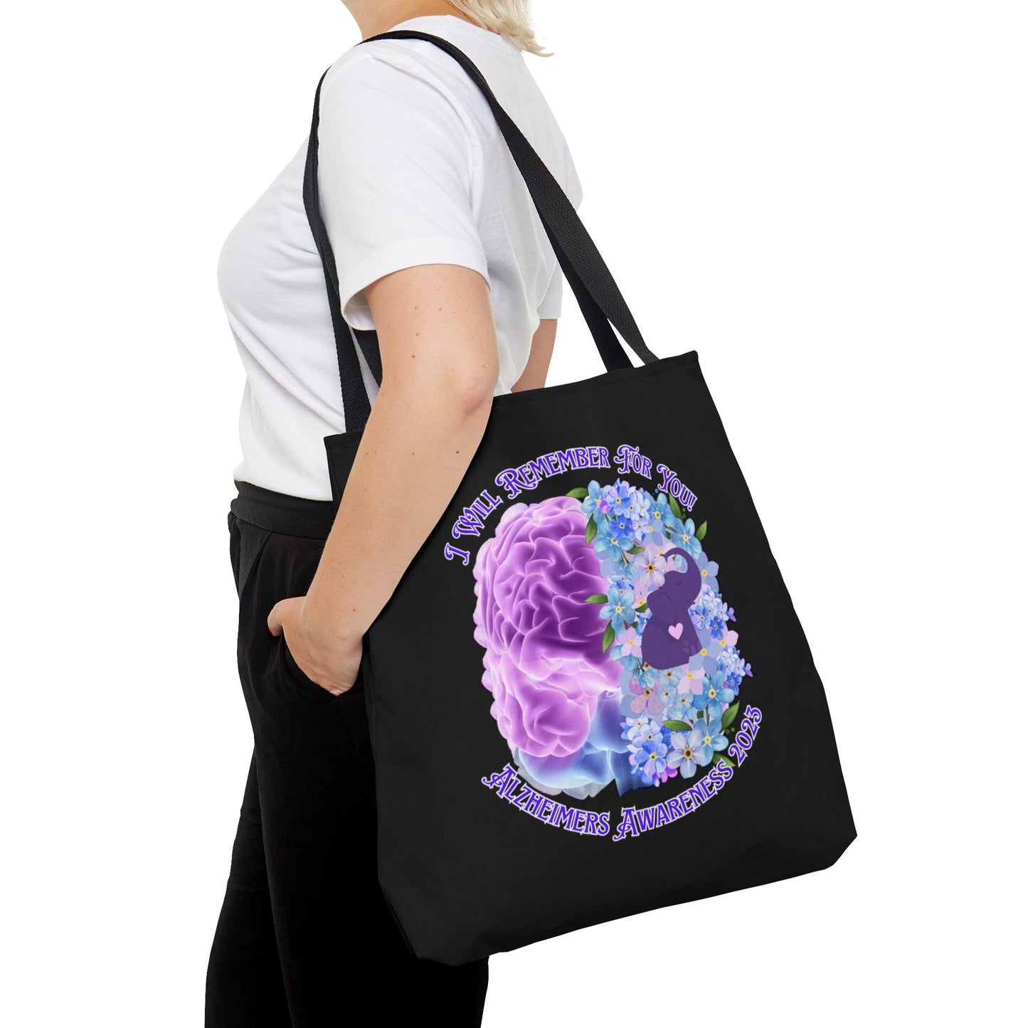 I Will Remember For You - Alzheimers Awareness Black Tote Bag Brain (AOP) - ALL4THEGIFTOFIT