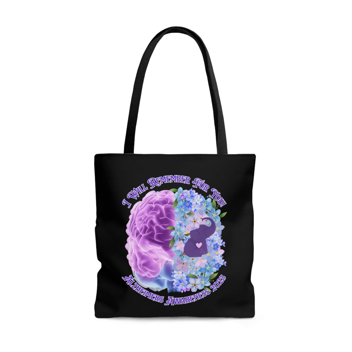 I Will Remember For You - Alzheimers Awareness Black Tote Bag Brain (AOP) - ALL4THEGIFTOFIT