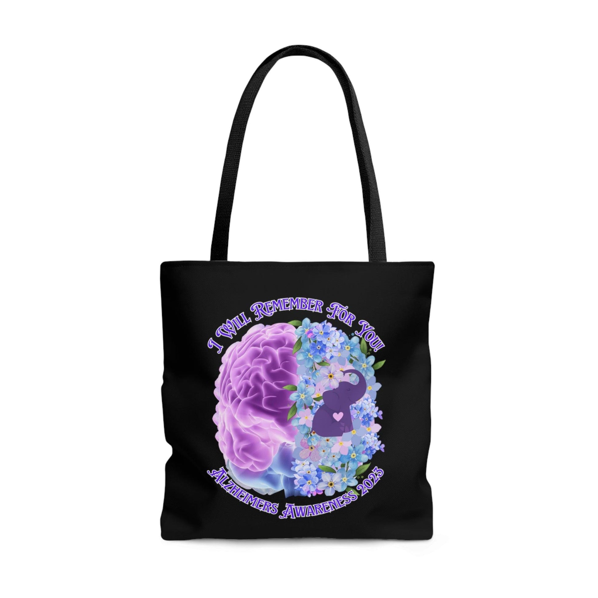 I Will Remember For You - Alzheimers Awareness Black Tote Bag Brain (AOP) - ALL4THEGIFTOFIT