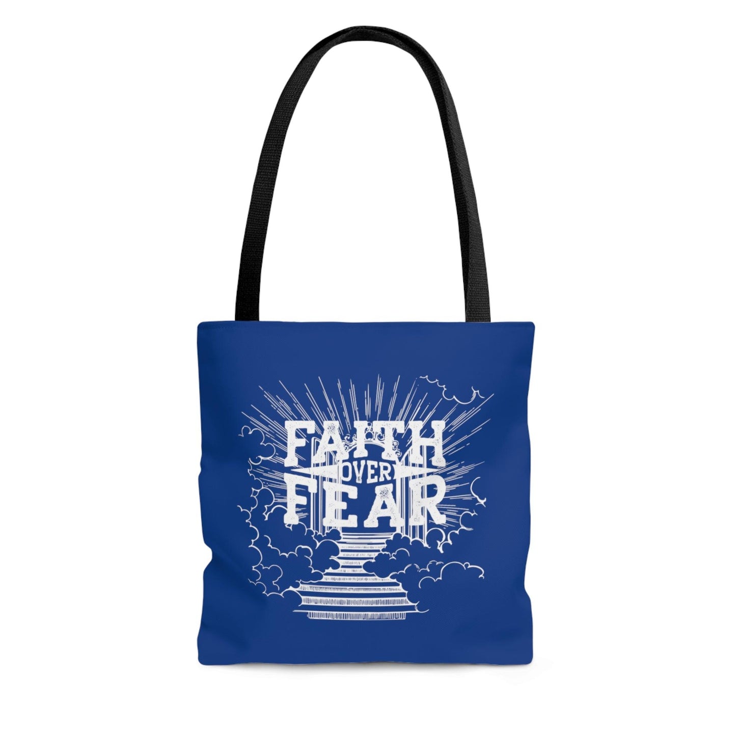 Faith Over Fear Blue Tote Bag (AOP) - ALL4THEGIFTOFIT