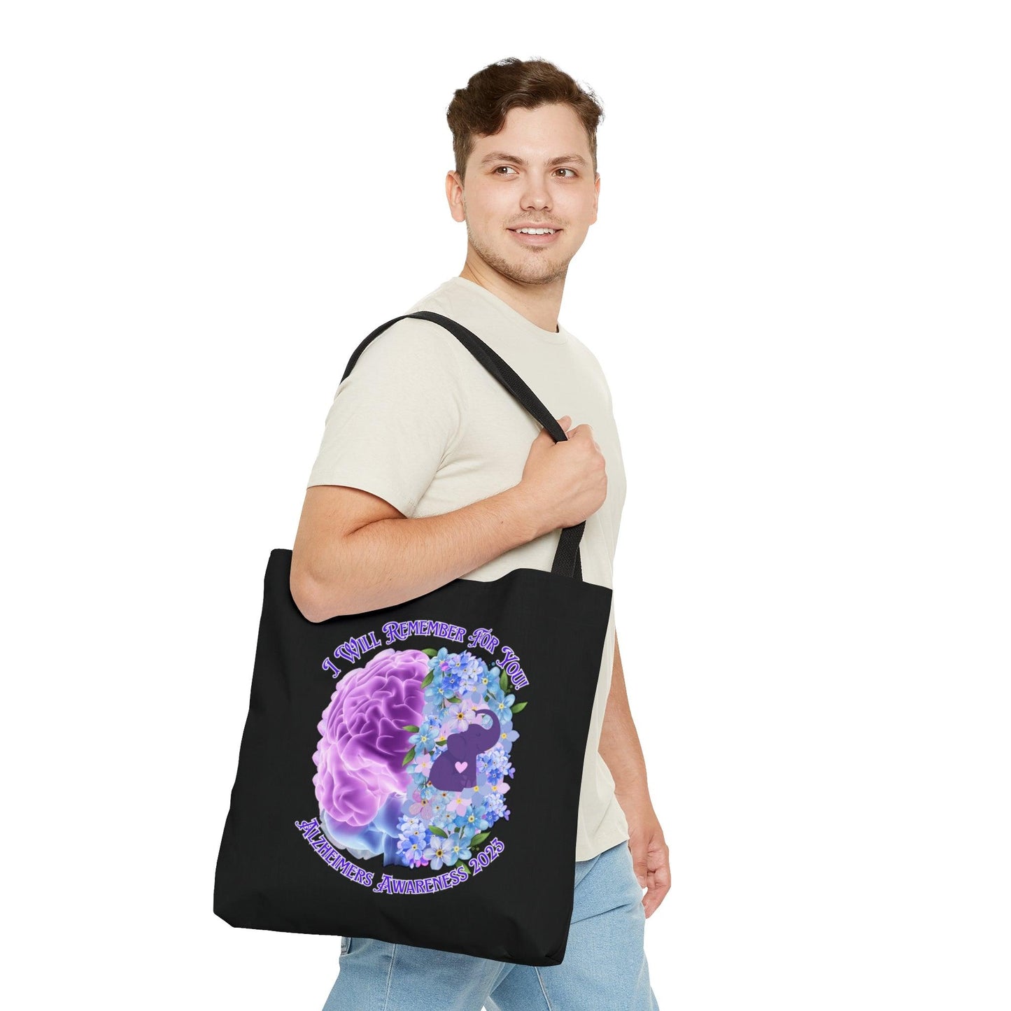 I Will Remember For You - Alzheimers Awareness Black Tote Bag Brain (AOP) - ALL4THEGIFTOFIT