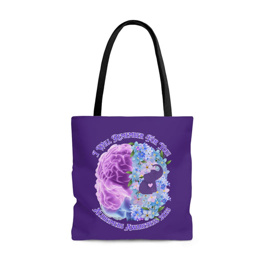 I Will Remember For You - Alzheimers Awareness Purple Tote Bag Brain (AOP) - ALL4THEGIFTOFIT