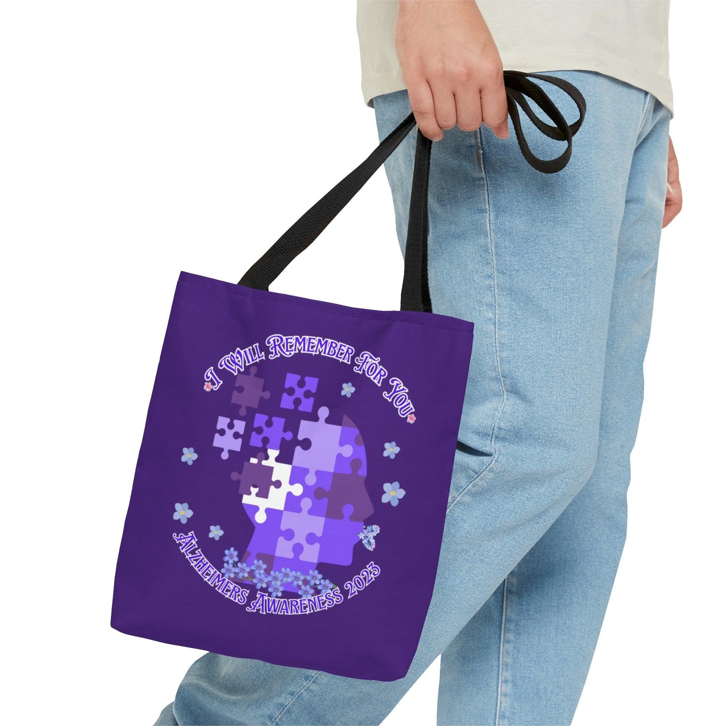 I Will Remember For You - Alzheimers Awareness Tote Bag Blue Forget Me Not Flower (AOP) - ALL4THEGIFTOFIT