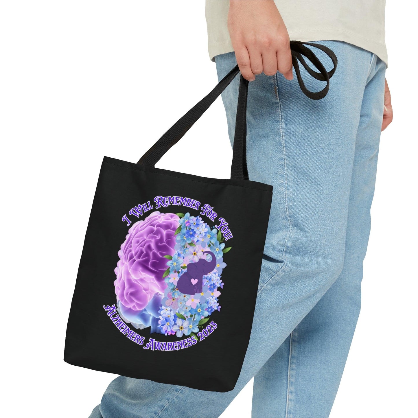 I Will Remember For You - Alzheimers Awareness Black Tote Bag Brain (AOP) - ALL4THEGIFTOFIT