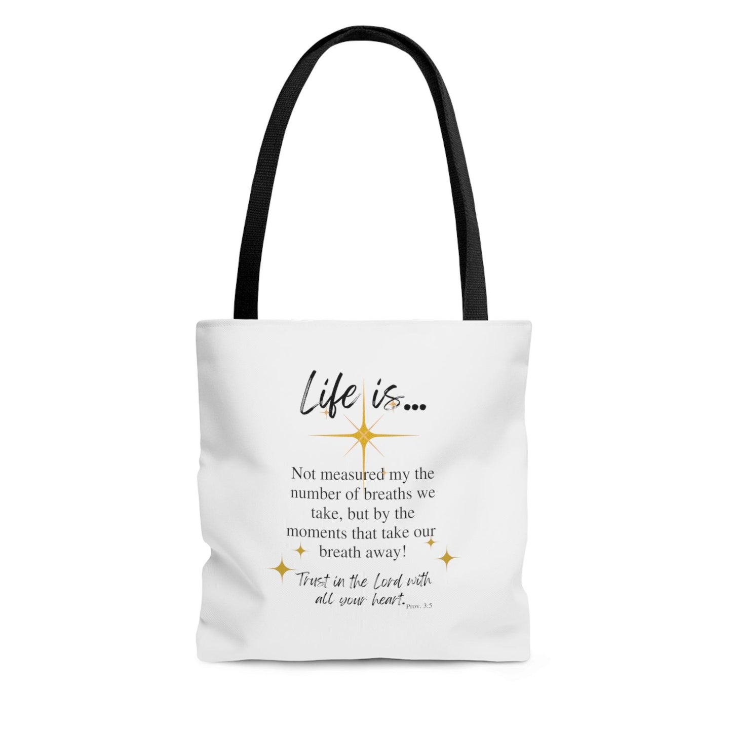 Life is not Measured By White Tote Bag (AOP) - ALL4THEGIFTOFIT