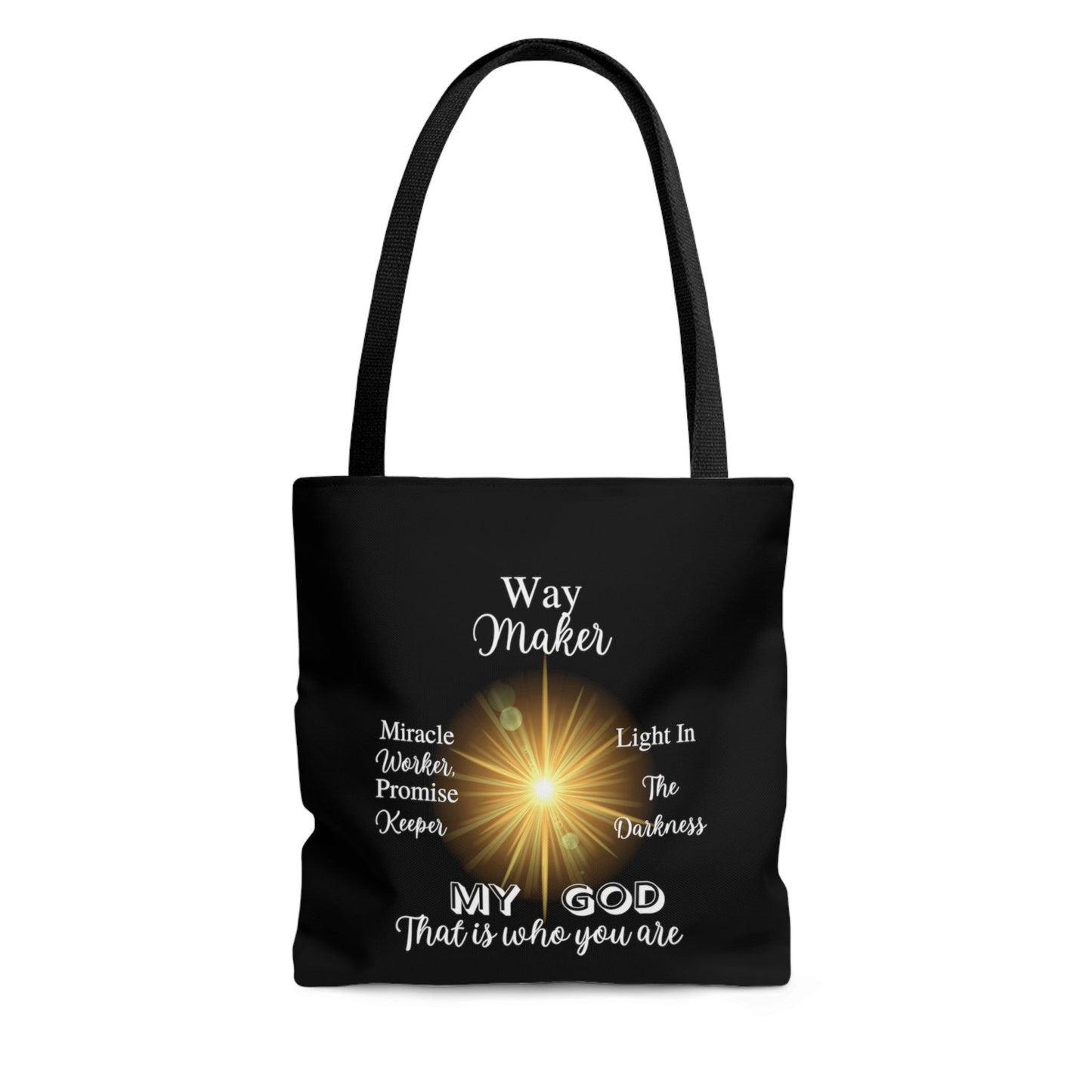 Way Maker... Black Tote Bag (AOP) - ALL4THEGIFTOFIT