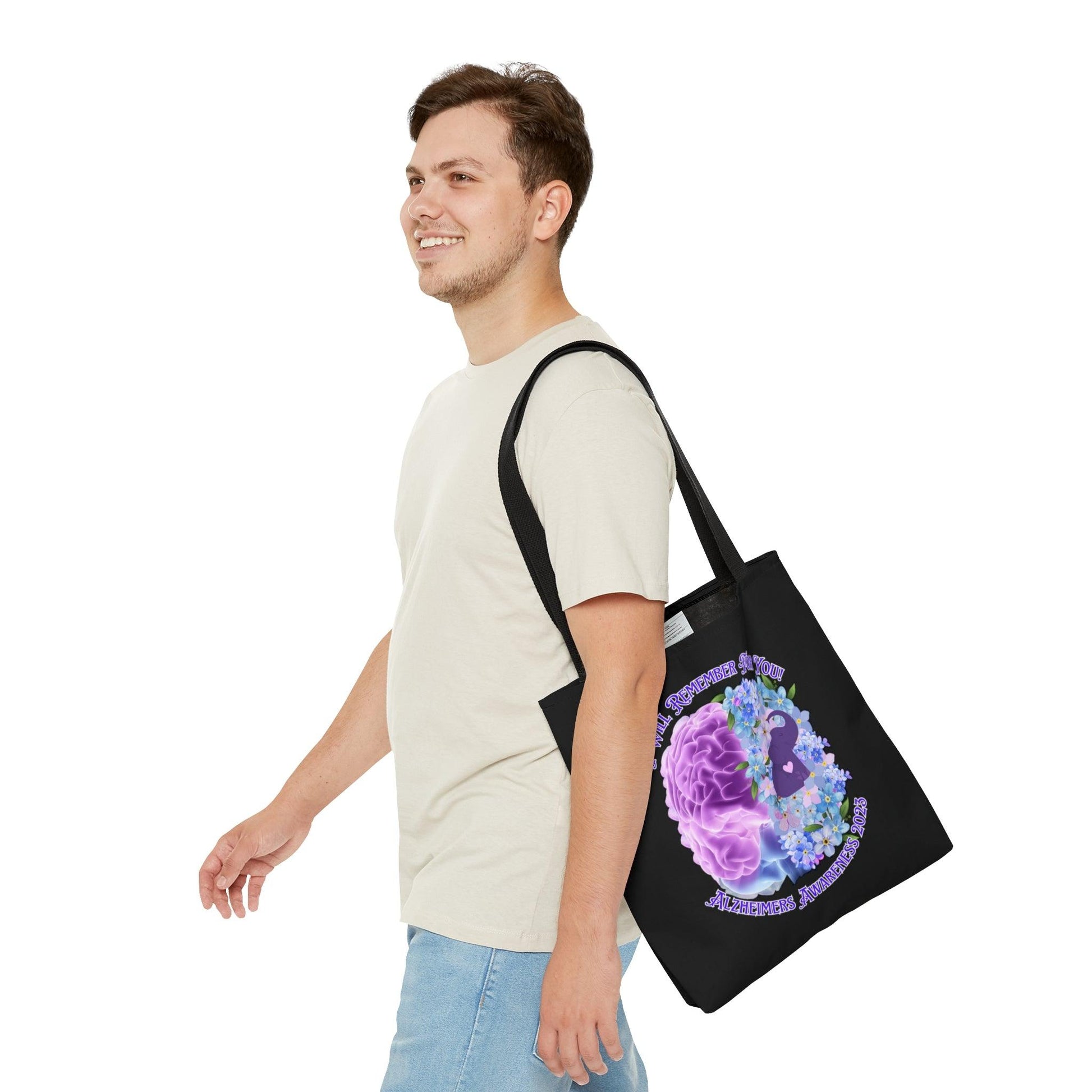 I Will Remember For You - Alzheimers Awareness Black Tote Bag Brain (AOP) - ALL4THEGIFTOFIT