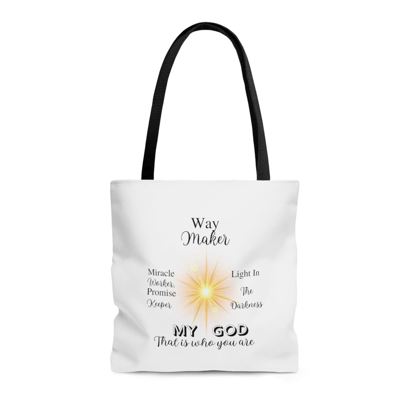 Way Maker... White Tote Bag (AOP) - ALL4THEGIFTOFIT