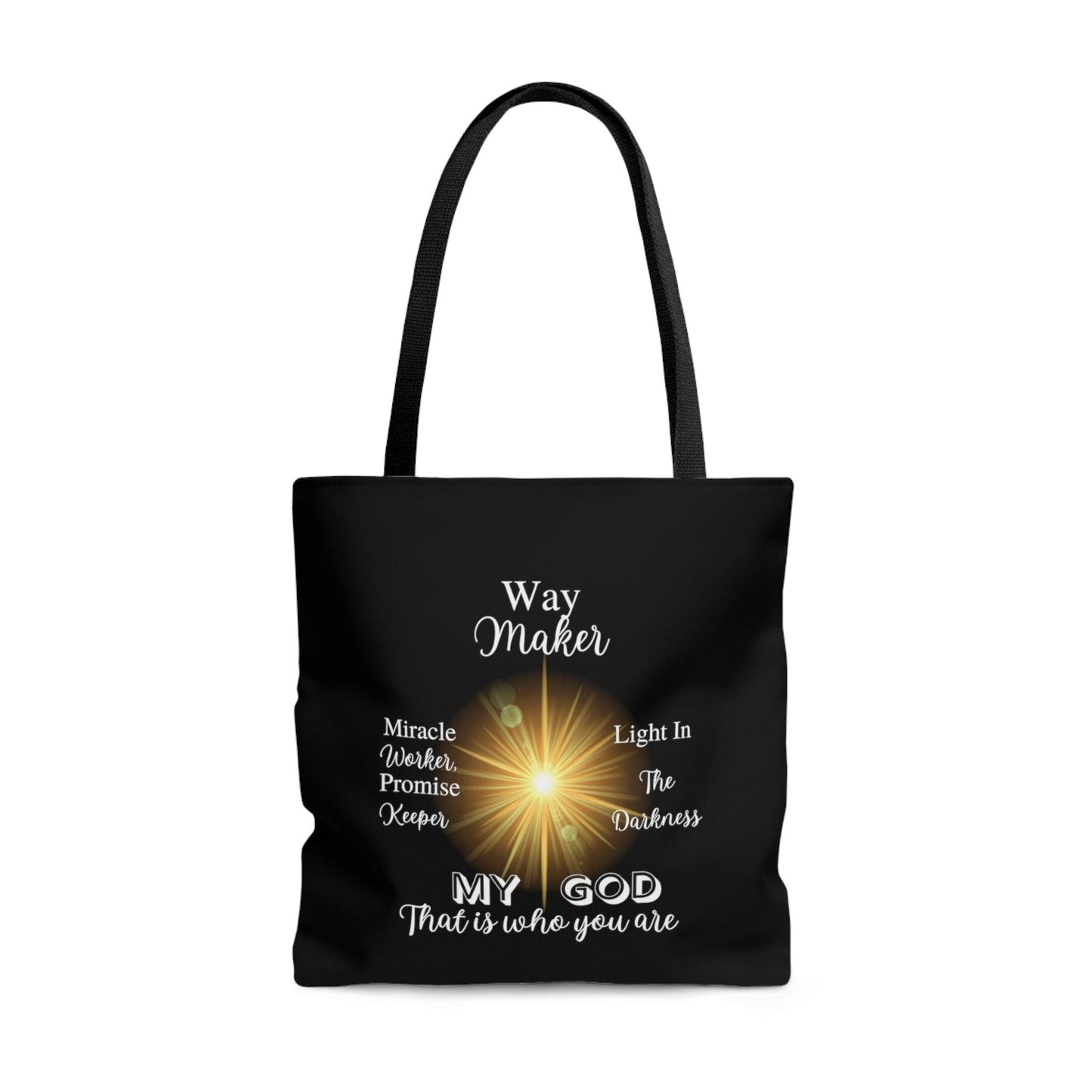 Way Maker... Black Tote Bag (AOP) - ALL4THEGIFTOFIT