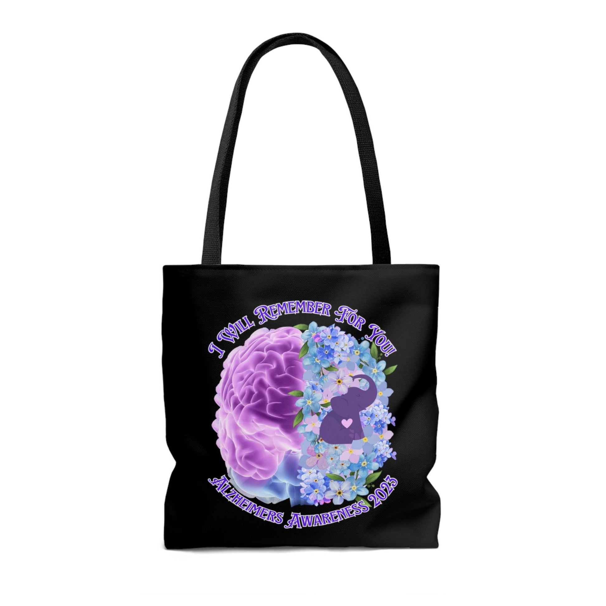 I Will Remember For You - Alzheimers Awareness Black Tote Bag Brain (AOP) - ALL4THEGIFTOFIT