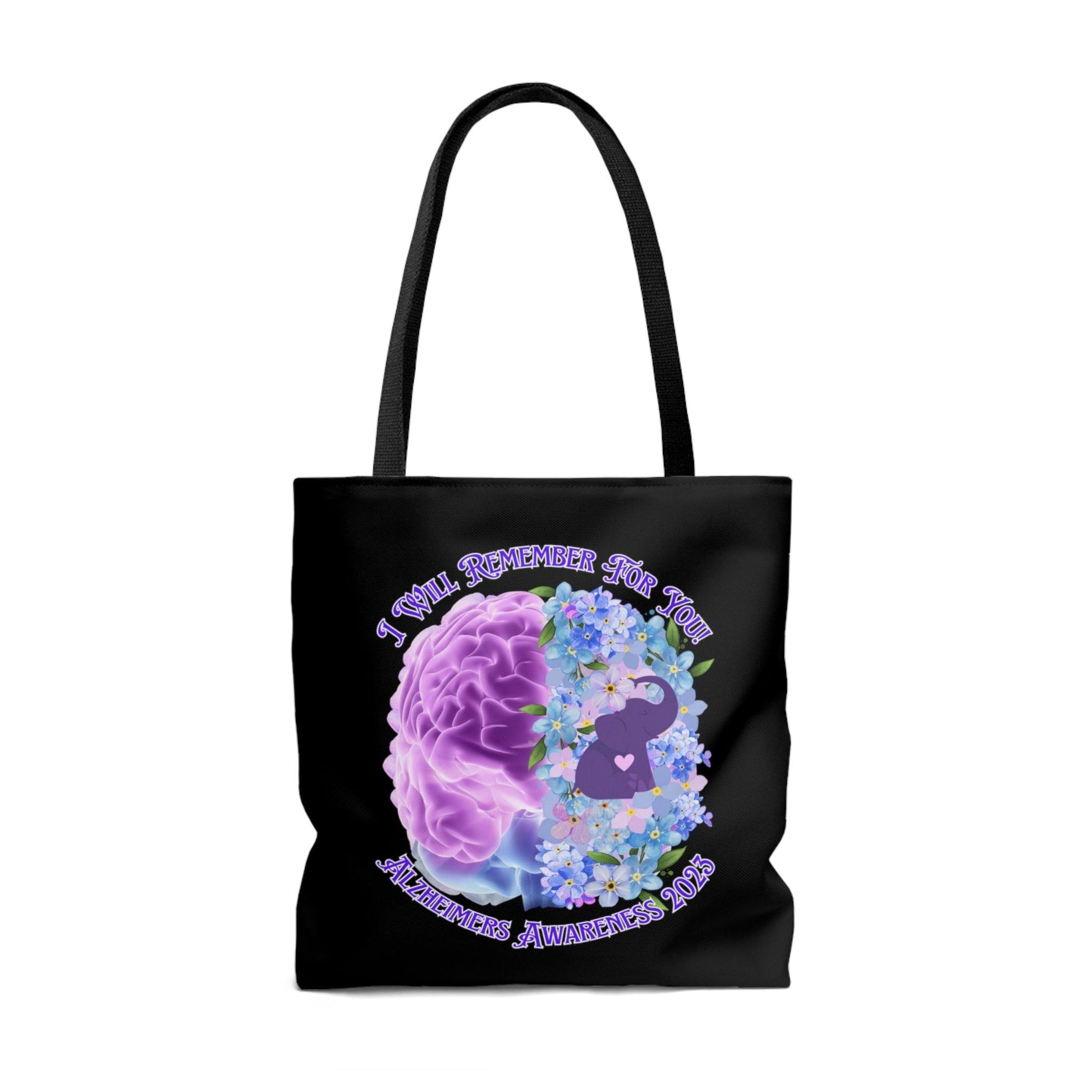 I Will Remember For You - Alzheimers Awareness Black Tote Bag Brain (AOP) - ALL4THEGIFTOFIT