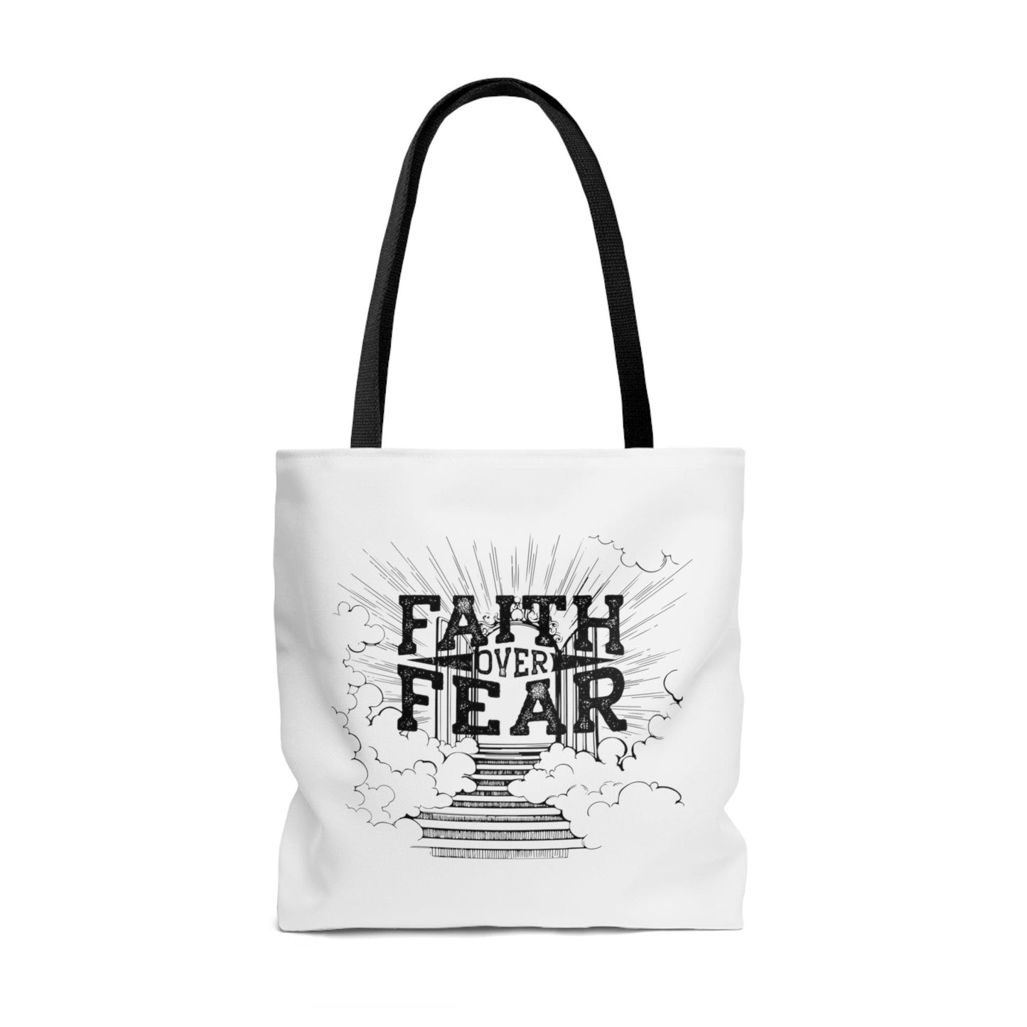 Faith Over Fear White Tote Bag (AOP) - ALL4THEGIFTOFIT