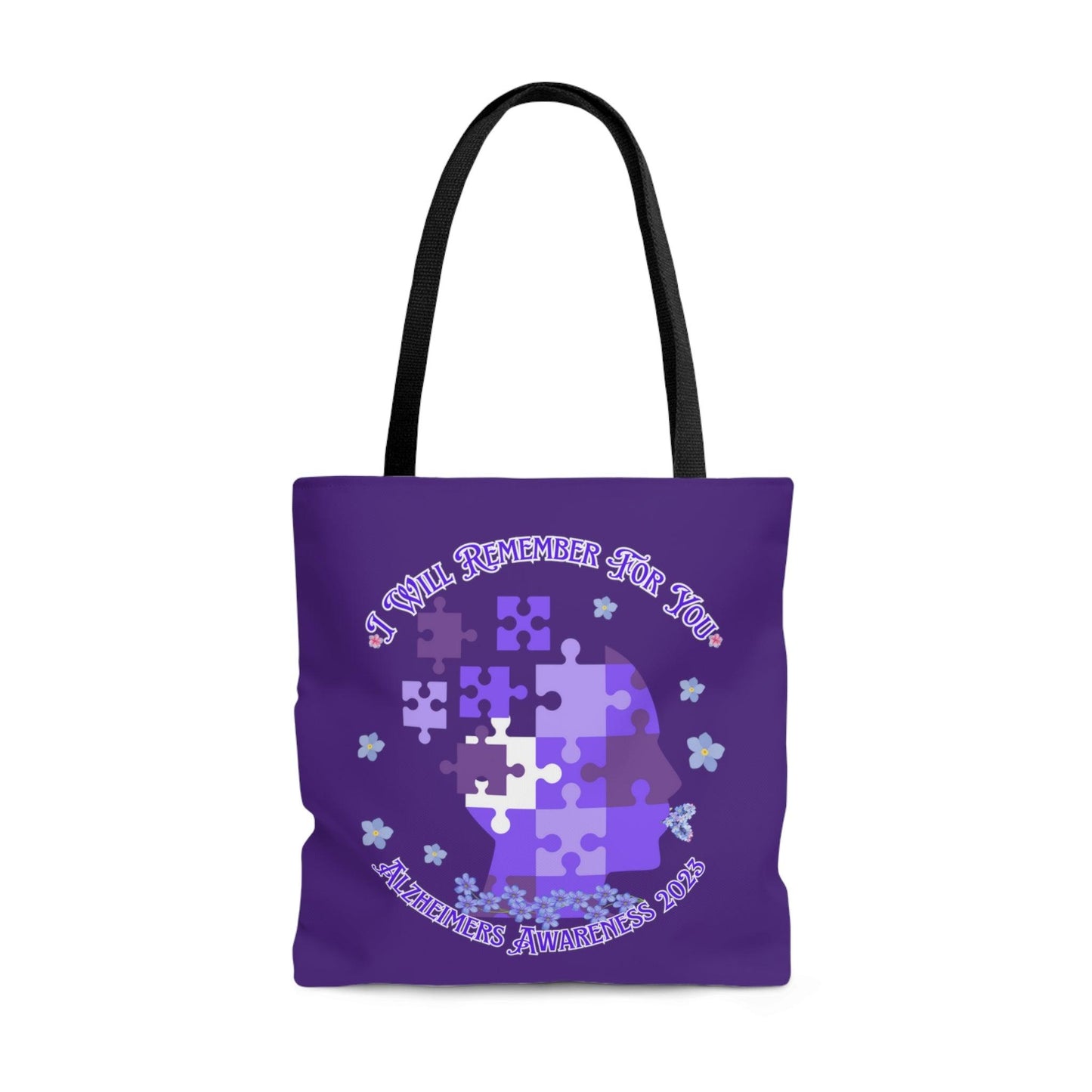 I Will Remember For You - Alzheimers Awareness Tote Bag Blue Forget Me Not Flower (AOP) - ALL4THEGIFTOFIT