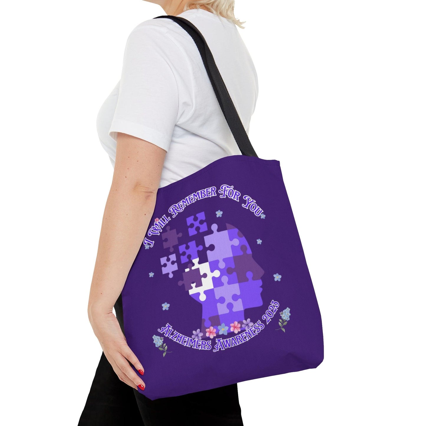 I Will Remember For You - Alzheimers Awareness Tote Bag Purple Puzzle (AOP) - ALL4THEGIFTOFIT